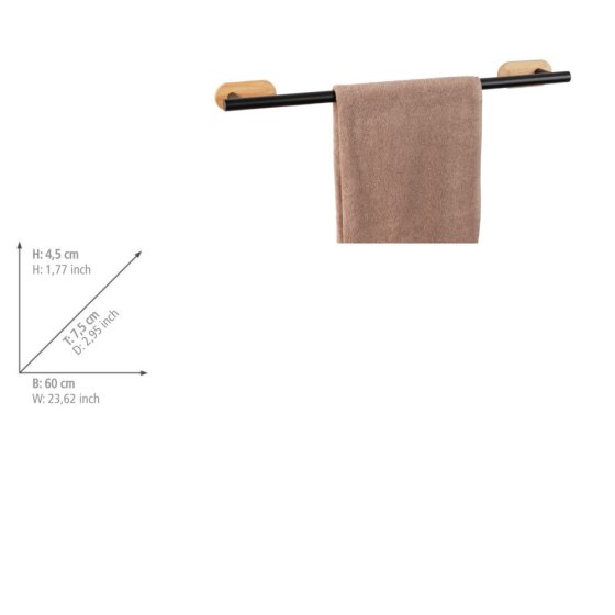 Turbo-Loc® Badetuchstange Uno Mod. Orea Bamboo, 60 cm, Befestigen ohne bohren 