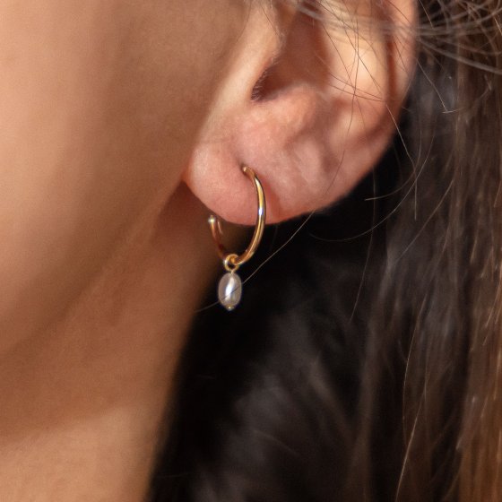 Ohrringe Silber 925 vergoldet mit weißen Perlen 3x5mm 