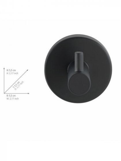 Wandhaken Mod. Bosio inkl. Kleber, Schwarz matt, Befestigen ohne bohren - Power-Loc® 