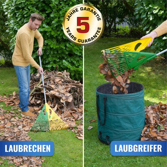 Laubrechen 3in1 mit Teleskopstiel, extra breite Aufnahmefläche 