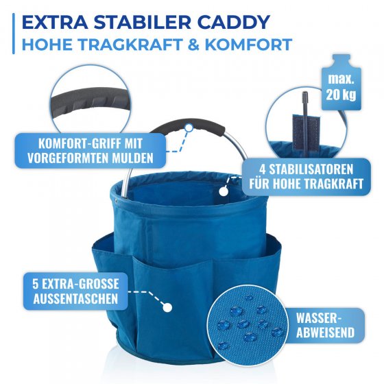 Universal Reinigungs Caddy Mod. Herkules 34 l, Blau, mit 5 Außentaschen für Schwämme und Tücher 