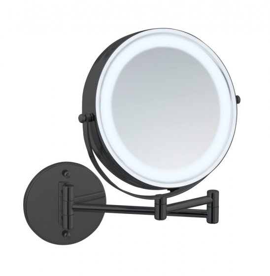 Power-Loc® LED Wandspiegel Mod. Lumi Schwarz, mit 5-fach Vergrößerung 