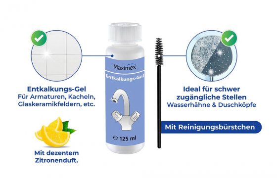 Anti-Kalk-Caps und Entkalkungsgel, 4-teiliges Set, mit frischem Zitrusduft 