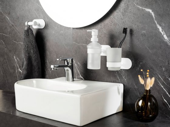 Turbo-Loc® Zahnputzbecherhalter Uno Mod. Orea White matt, aus rostfreiem Edelstahl 