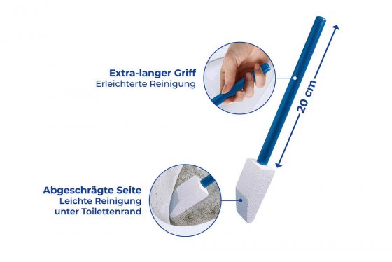 Toilettenreiniger Spezial, 3er Set, mit abgeschrägten Bimsstein und Holzgriff 