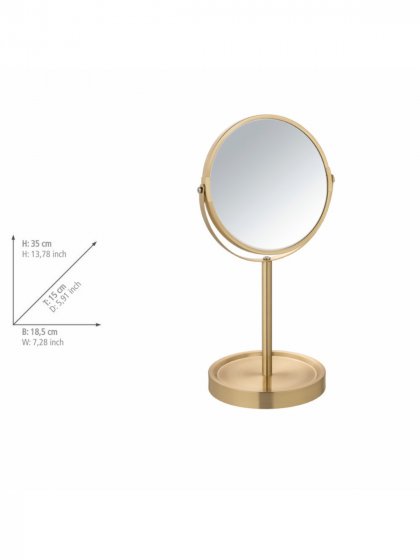 Standspiegel Mod. Alata Gold matt, Ø 17 cm, mit 3-fach Vergrößerung 