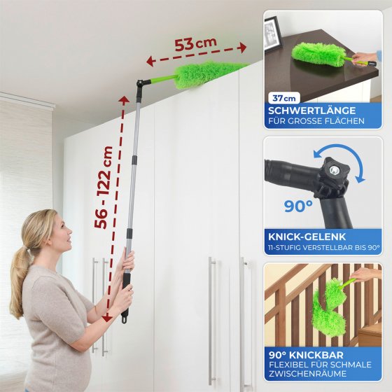 Mikrofaser-Staubwedel mit Teleskopstiel und Knickgelenk, antistatische Fasern 