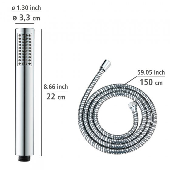 Mod. Basic Line Duschkopf Set Wanne, 3-teilig, klassische Stab-Handbrause 
