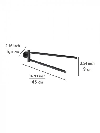 Handtuchhalter Mod. Bosio 2-armig inkl. Kleber, Schwarz matt, Befestigen ohne bohren - Power-Loc® 