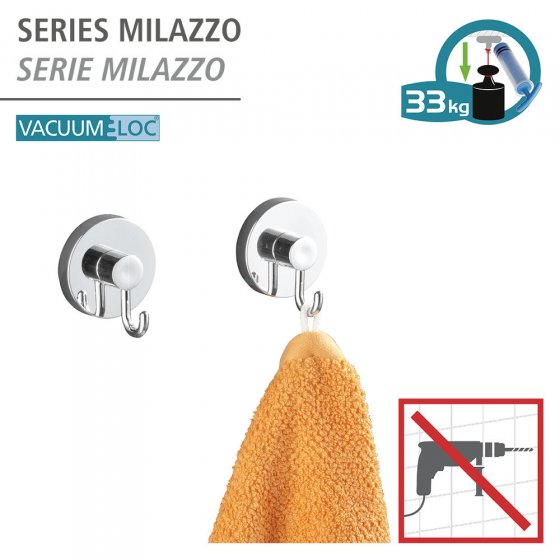 Vacuum-Loc® Toilettenpapierhalter Mod. Milazzo & Haken, 3-tlg., Befestigung ohne bohren 