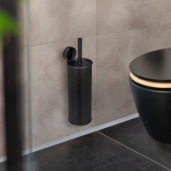 Static-Loc® Plus WC-Garnitur Mod. Pavia Schwarz, geschlossen, Befestigen ohne Bohren 