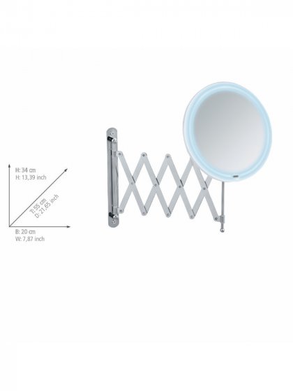 LED Teleskop-Wandspiegel Barona, Kosmetikspiegel, Leuchtspiegel