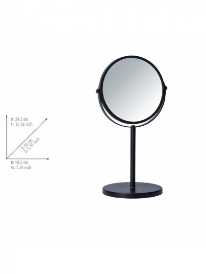 Kosmetik-Standspiegel Mod. Assisi Ø 17 cm Schwarz, mit 3-fach Vergrößerung 