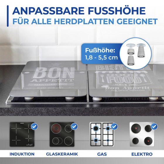 Glasabdeckplatten Universal Mod. Bon Appetit, 2er Set, aus schlagfestem Sicherheitsglas