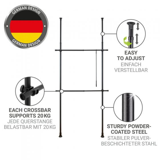 Teleskop-Garderobensystem Mod. Herkules Basic Schwarz, aus pulverbeschichtetem Stahl
