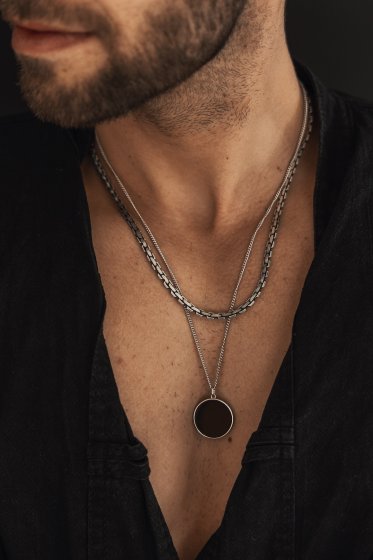 Anhänger mit Kette 925 Sterling Silber rhodiniert Onyx 