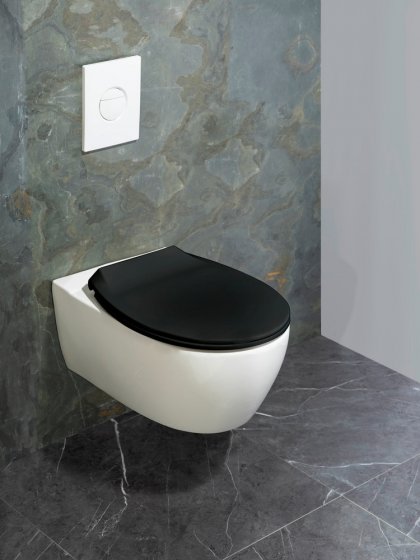 Premium WC-Sitz Mod. Kos Schwarz, recyclebarer Thermoplast, mit Absenkautomatik