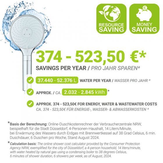 Duschkopf Mod. Water Saving, 12 cm, chrom, ABS, weiß, 3 Funktionen, wassersparend 