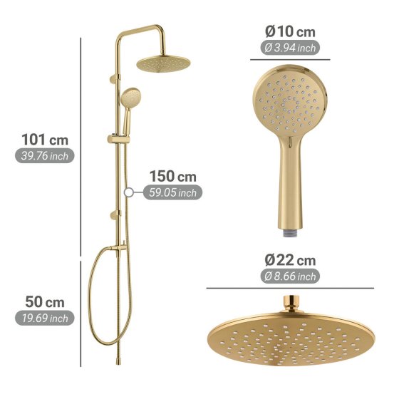 Duschsystem Mod. Young Line Gold, Handbrause mit 3 Funktionen 