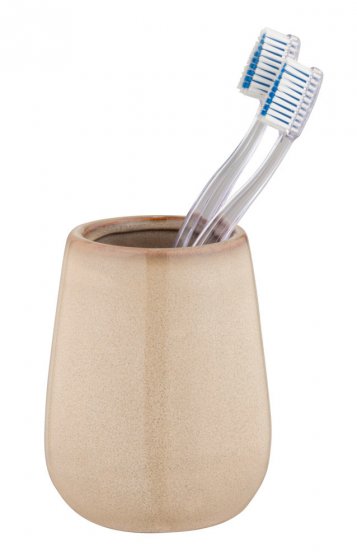 Bad-Accessoire Set Mod. Sirmione, beige, Keramik, 2-teilig, aus Keramik, kupferfarbene Details 