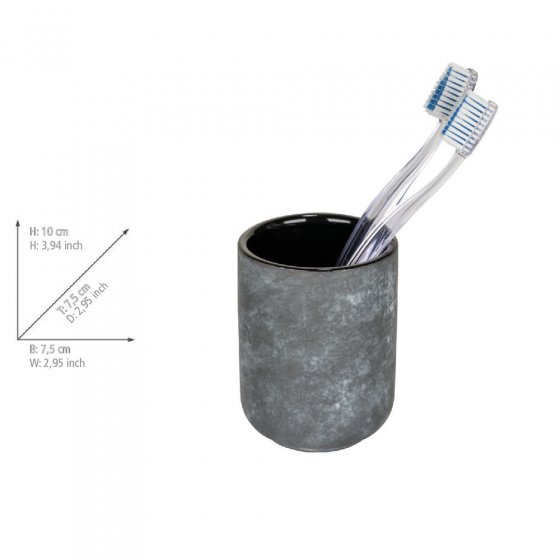 Bad-Accessoire Set Mod. Sacile, grau/schwarz, Keramik/Kunststoff, Ø 9 x 16 cm, für stilvolle Badezimmeroptik 