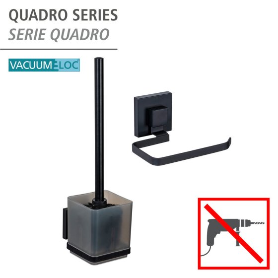WC-Set Mod. Vacuum-Loc® Quadro, schwarz, Edelstahl/Kunststoff, 9,5x37x12,5 cm, ohne bohren montierbar 