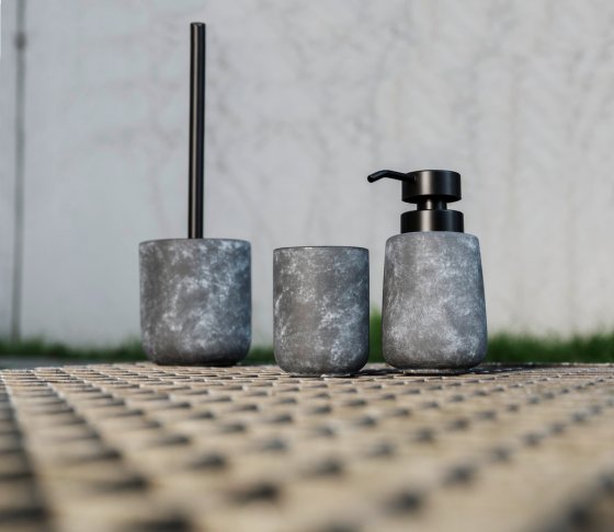 WC-Garnitur Mod. Sacile, grau/schwarz, Keramik, Edelstahl, Ø11.5x38 cm, Betonoptik, freistehend, edelstahlgriff 
