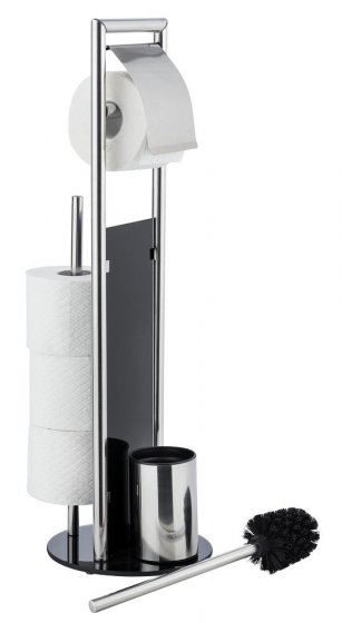 Stand WC-Garnitur Mod. Ravina Edelstahl glänzend, mit Toilettenbürste, Toilettenpapierhalter & Ersatzrollenhalter 