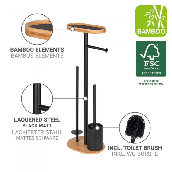 Stand WC-Garnitur Mod. Pomarolo, bambus, stahl, natur/schwarz, 25x70,5x17 cm, mit großer Ablagefläche 