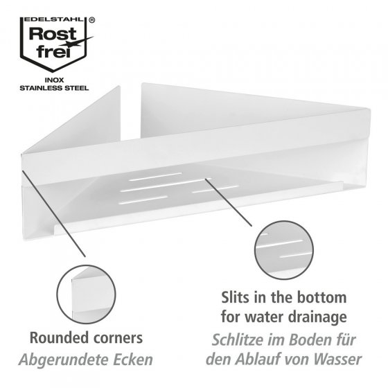Turbo-Loc® Eckablage Mod. Genova White matt, Befestigen ohne Bohren mit Spezial-Klebepad 