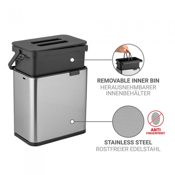 Abfallsammler Mod. Colin 3L, silber matt/schwarz, Edelstahl/Kunststoff, mit Anti-Fingerprint-Finish 