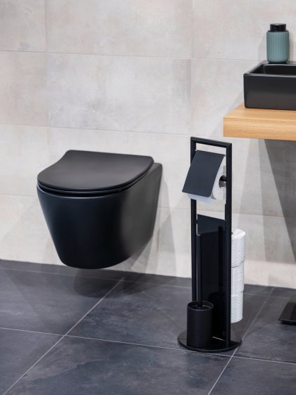 Stand WC-Garnitur Mod. Ravina, Schwarz, mit Ersatzrollenhalter für 3 Rollen 