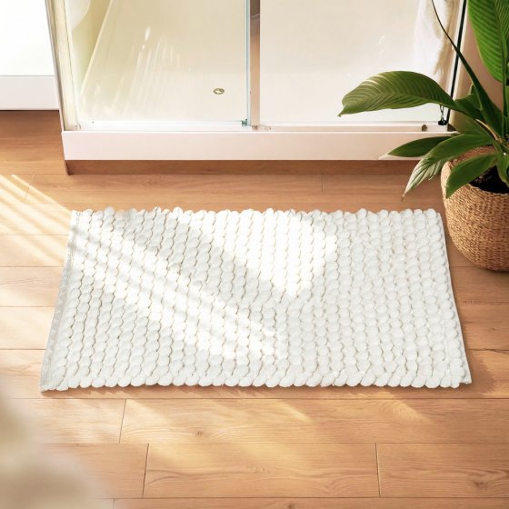 Badteppich Mod. Solivo, weiß, Polyester/Baumwolle, 50x80 cm, rutschhemmend beschichtet, schnelltrocknend 
