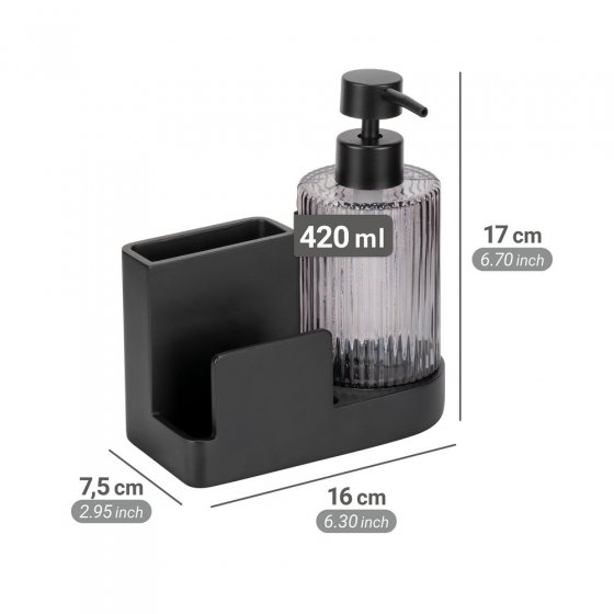 Spülorganizer Mod. Pina, schwarz, Kunststoff, Polyresin, Glas, 16x17x7,5 cm, herausnehmbarer Glasspender inklusive 