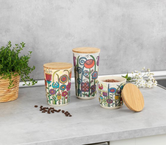 Vorratsdose Mod. Garden, 3er Set, aus biokunststoff und bambusdeckel 