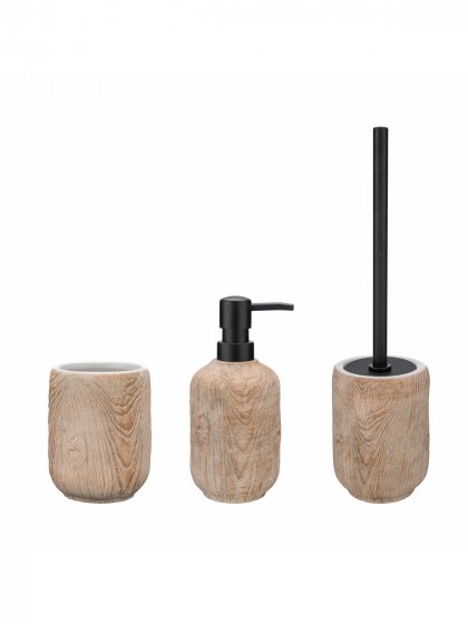 Bad-Accessoire Set Mod. Florio, 3-teilig, aus Keramik in Holz-Optik 
