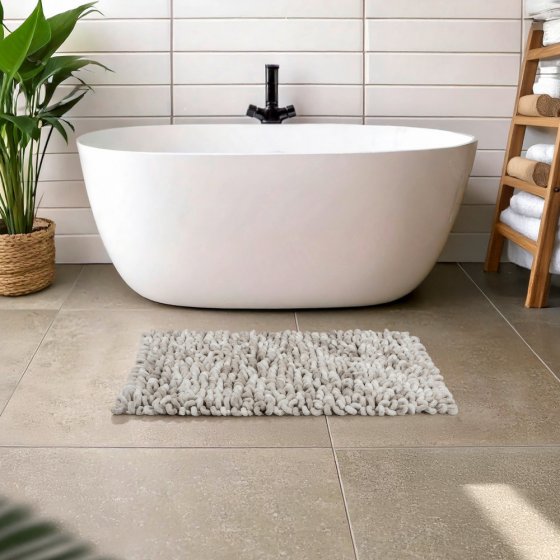 Badteppich Mod. Lerici, weiß-grau, Polyester-Baumwolle, 60x90 cm, schnelltrocknend und rutschfest 