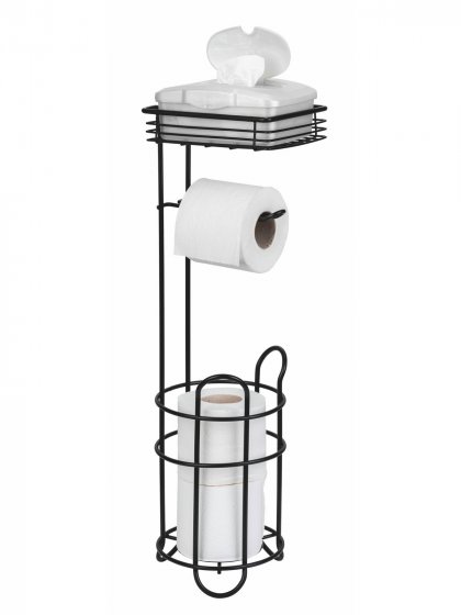 Toilettenpapierhalter mit Ersatzrollenhalter, Schwarz, mit Ablage 