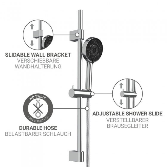 Brauseset Mod. Softwater, 70 cm, chrom, Edelstahl, mikrotropfen-technologie für sanftes duschen 