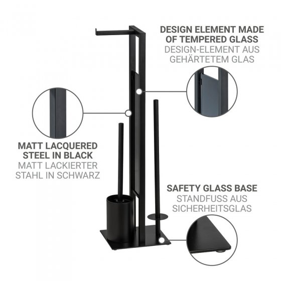 Stand WC-Garnitur Mod. Rivalta Schwarz mit Ersatzbürste, integrierter Toilettenpapierhalter und WC-Bürstenhalter 