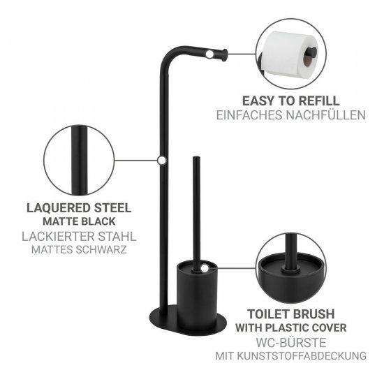Stand WC-Garnitur Mod. Levante, schwarz, Stahl, 23x63x17 cm, rostfrei und freistehend 