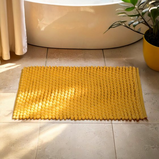 Badteppich Mod. Solivo, senfgelb, Polyester/Baumwolle, 50x80 cm, rutschhemmend beschichtet, schnelltrocknend 