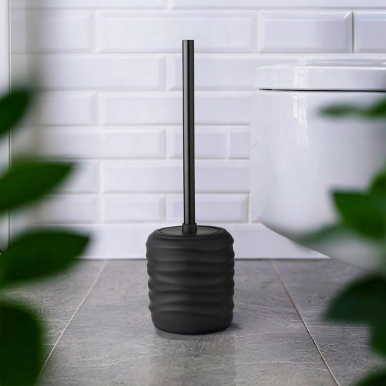WC-Garnitur Mod. Illana, schwarz, Keramik, Edelstahl, Ø8,5x38,5 cm, soft-touch Beschichtung, freistehend 