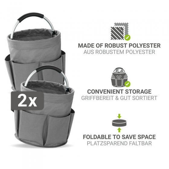 Universal Reinigungs Caddy 16 l, Anthrazit, 2er Set, mit 6 Außentaschen für Schwämme und Tücher 