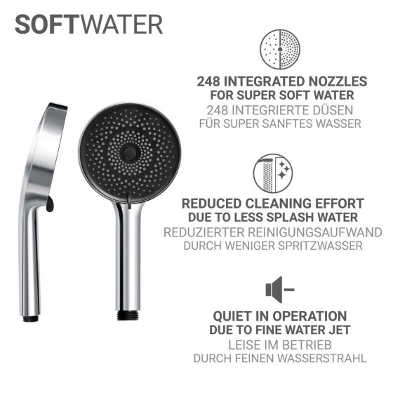 Brauseset Mod. Softwater, 70 cm, chrom, Edelstahl, mikrotropfen-technologie für sanftes duschen 