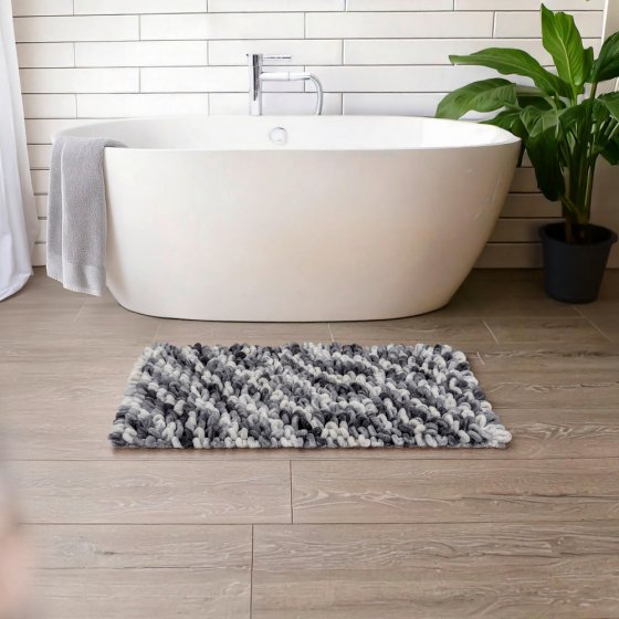 Badteppich Mod. Lerici, grau-blau, Polyester/Baumwolle, 60x90 cm, rutschhemmend beschichteter Rücken 