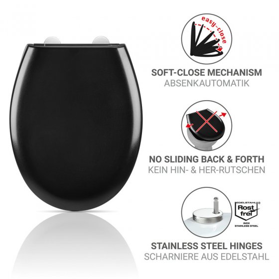 WC-Sitz Mod. Rieti, schwarz, Duroplast, 37x44,5 cm, easy close Absenkautomatik 