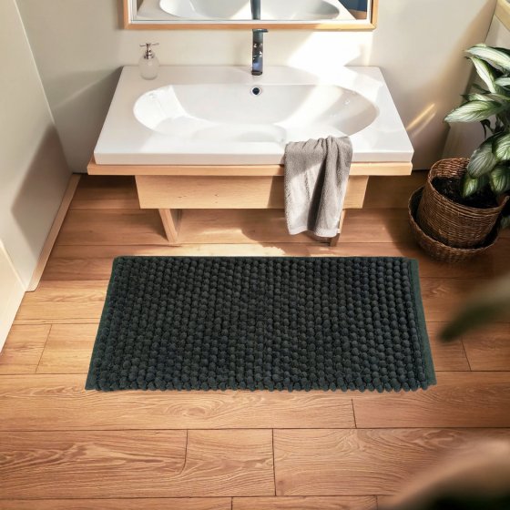 Badteppich Mod. Solivo, dunkelgrün, Polyester/Baumwolle, 50x80 cm, rutschhemmend und schnelltrocknend 