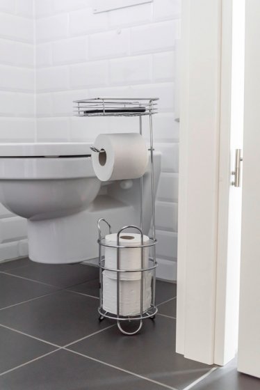 Toilettenpapierhalter stehend mit Ablage, Chrom, mit Ersatzrollenhalter 