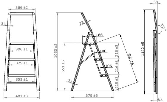 Alu-Klapptrittleiter Compact 3-stufig Schwarz, leichte & rutschfeste Haushaltsleiter, Sicherheits-Stehleiter 